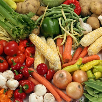 A display of fresh fruit and vegetables