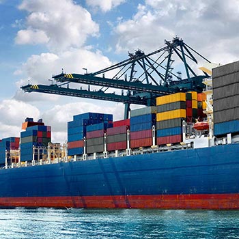 Container ship unloading at the dockside