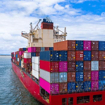 Fully loaded container ship